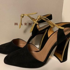 MARNI Metal Trimmed Suede Mary Jane Pumps